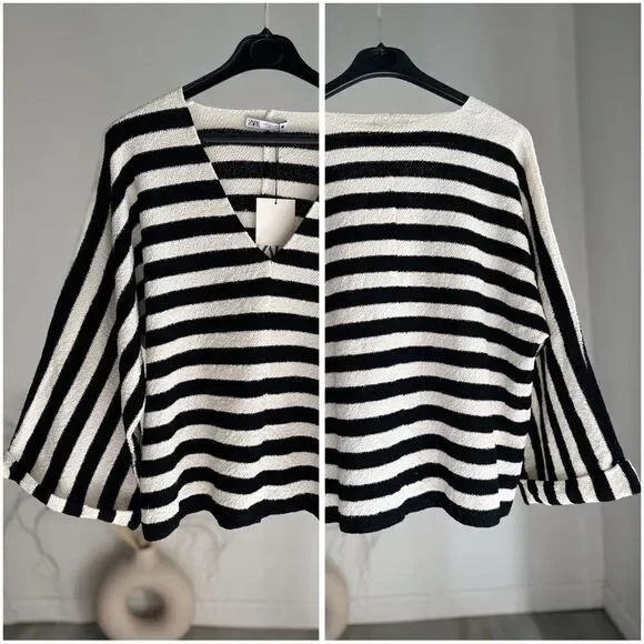 Zara Knit Striped Oversized Top Sweater - Picture 4 of 4